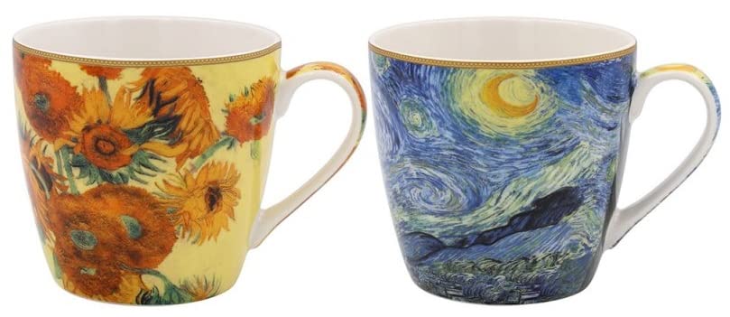 The Leonardo Collection LP94653 Van Gogh Breakfast Mugs (Set of 2), Fine China, Boxed, Multicolour