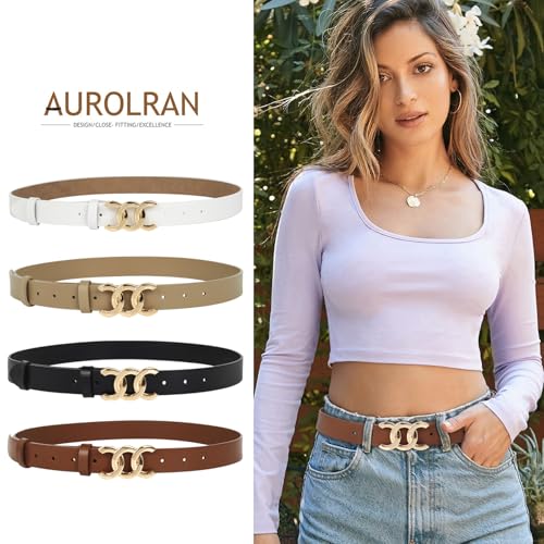 Image of Aurolran Women's Leather Belt with Buckle - Ideal for Dresses, Jeans, and Coats