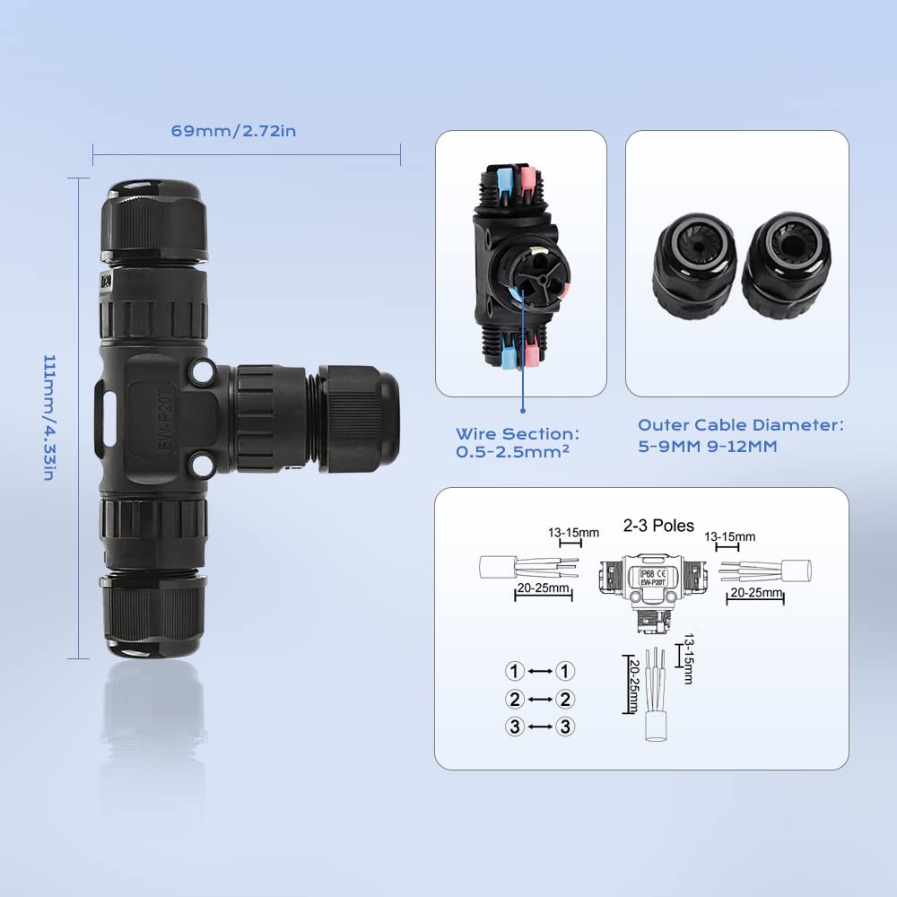 Waterproof Junction Box - 3-Way IP68 Connector -4