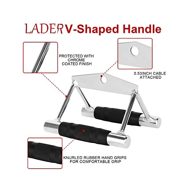 LADER Cable Machine Attachments LAT Pulldown Accessories - V-Shaped Handle + Triceps Rope Pull Down Attachment + Exercise Handles + Ankle Straps + Carabiner Clips for Home Gym Workout