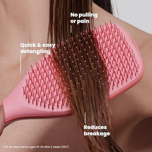 Image of Tangle Teezer Large Ultimate Detangler Brush, Straight to Wavy, Salmon Pink | Hairbrush with patented two-tier teeth & a 20% larger paddle detangles & reduces breakage on straight to wavy hair