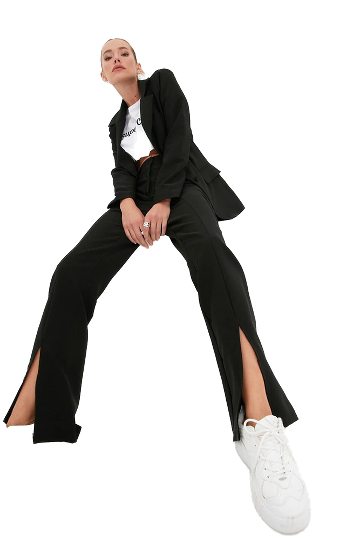 Trendyol Women Regular Waist Wide Leg Flare Trousers Schwarz