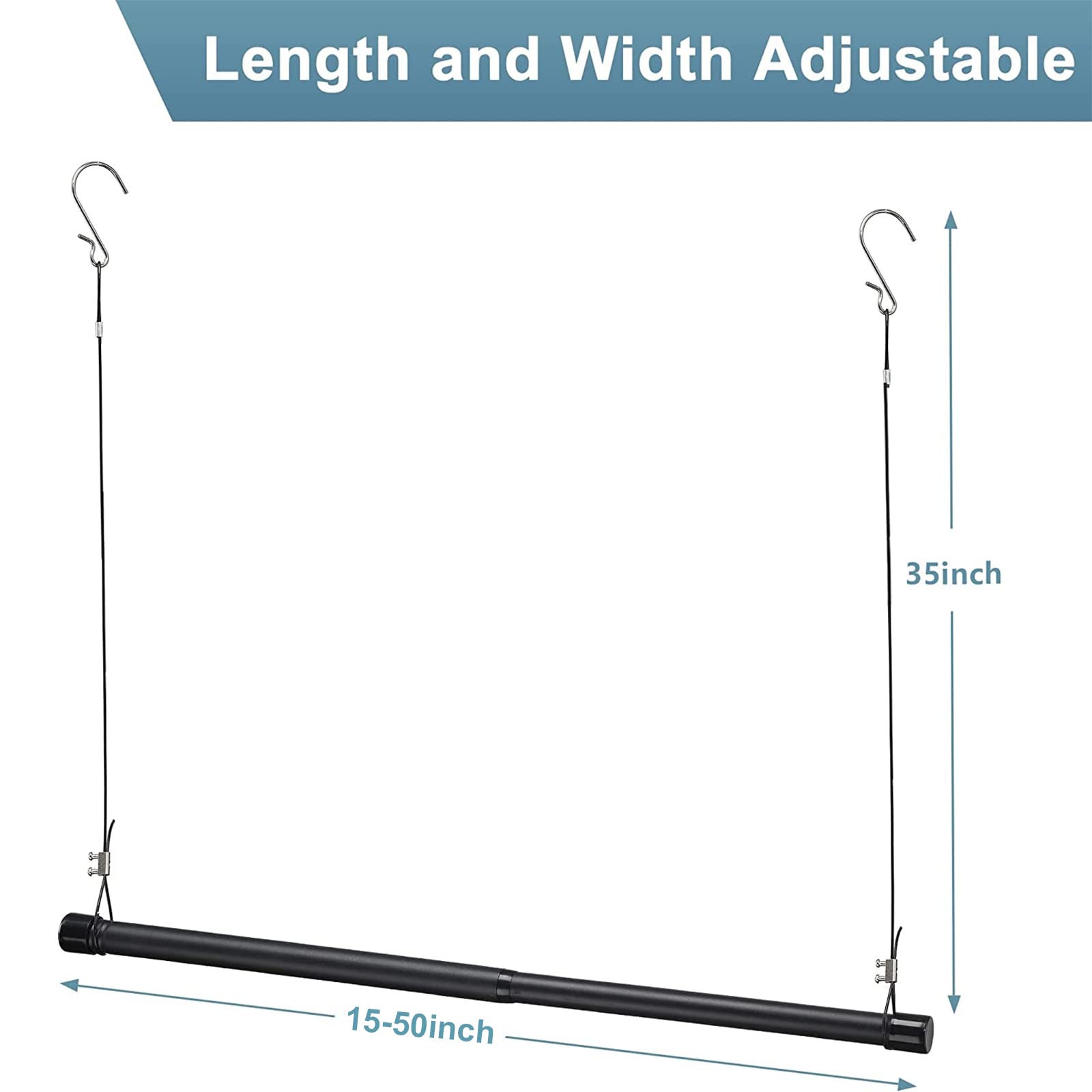 Stainless Steel Hanging Clothes Rail, 38-127 cm, Telescopic & Adjustable Clamping Rod, Extendable Wardrobe Rail, Matte Black - Image 3