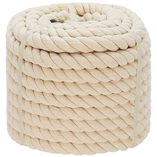 White Twisted Cotton Rope 3/4 inch x 100 feet Natural Thick Rope for Crafts, Swing, Decor, Tug of War, Basket Making, Hanging