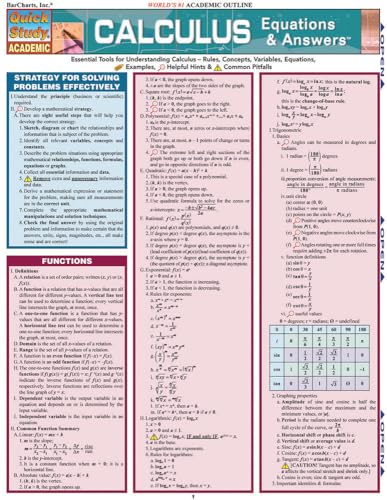 Calculus Equations & Answers: QuickStudy Laminated Reference Guide