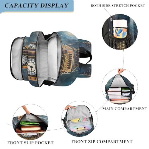 Backpack Big Ben Blue Starry Travel Laptop Daypack Shoulder Bag Book Bag Daypack with Reflective Strip 12.9 ×17.7 In4