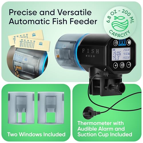FISHNOSH Automatic Fish Feeder for Aquarium with Digital Thermometer - New Generation 2025, Auto Food Dispenser with Timer for Small Tank & Big Aquariums - Image 3
