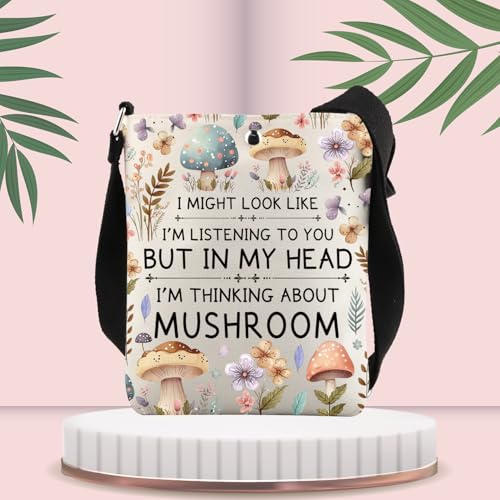 FUSTMW Mushroom Crossbody Bags Cute Mushroom Gifts for Mushroom Lovers Cross Body Bucket Bag with Strap Mushroom Sling Bag3