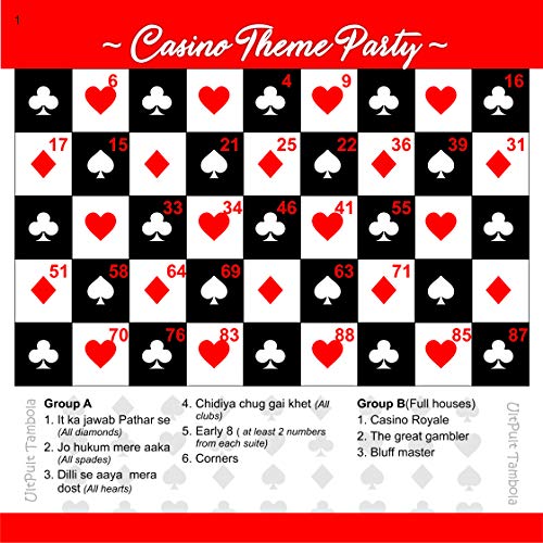 Image of Casino Tambola Tickets | Funny Theme Housie Tambola Themed Bingo Game | Kitty Party Theme Housie Tickets | English | for Family & Friends (Set of 15 Tickets)