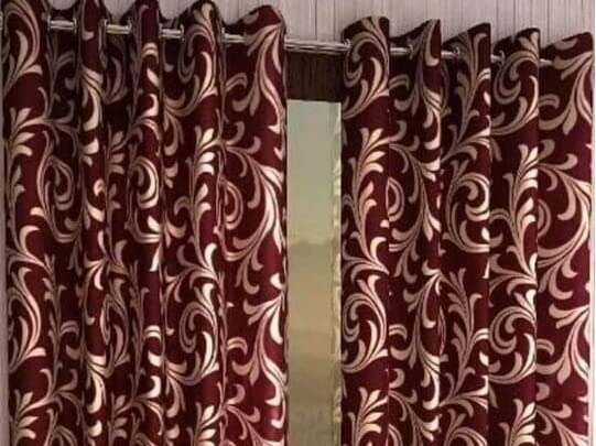 Image of Woah Polyester Floral Door Curtain Door Window Curtain Premium Polyester Weaved Parda Modern Parde for Living Room Bedroom Home Office Screens Eyelet Ring 9-feet (Red D-5 9Feet)
