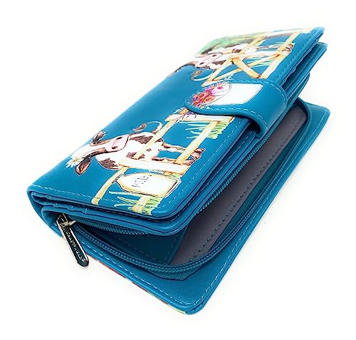 Shag Wear Barnyard Cows Large Animal Wallet for Women and Teen Girls Vegan Faux Leather 7" Teal3