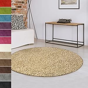 casa pura Alfombra para salón, redonda, 120 cm de diámetro, color beige suave y mullida, alfombra de pelo largo para dormitorio, pasillo, habitación infantil, pasillo con parte inferior