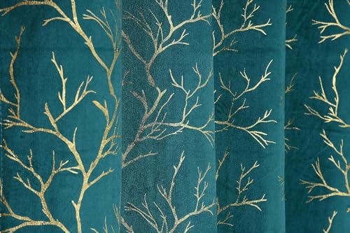 Image of Window Curtains 5 Feet Long for Living Room - Window Curtains Set of 1 Pcs Panel, Velvet Blackout & Stylish Parda for Home Decor & Office Aqua Colour