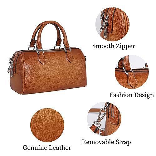 Image of HESHE Leather Crossbody Bags for Women Hobo Shoulder Bag Satchel Handbags | Genuine Leather,Removable Strap,Roomy Shoulder Bags Designer Boston Barrel Purse Ladies Daily Bag Crossbody Purse for Travel