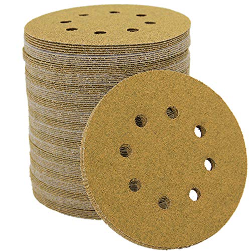 Mestool 5-Inch 8-Hole Hook and Loop Sanding Discs, Orbital Sander Sandpaper Discs, 100 Pieces Round Sandpaper Set, 60 Grit