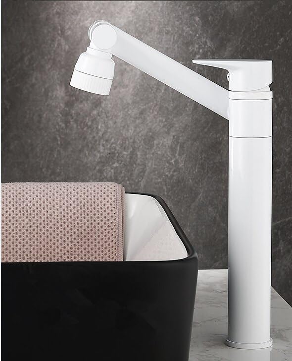 Grifo de lavabo blanco alto con mezclador para un baño moderno y funcional
