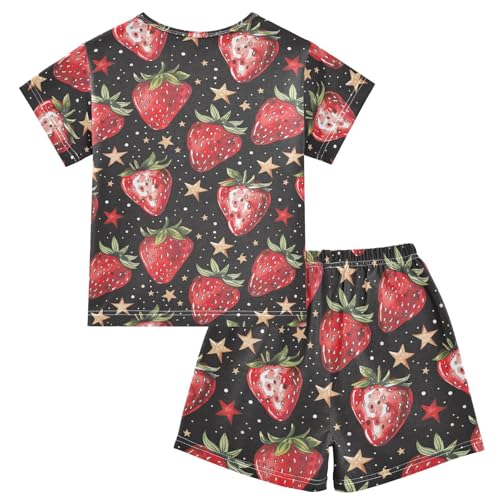 ALAZA Vintage Strawberry and Stars Pajama Set Short Sleeve Sleepwear Soft Lounge Nightwear2