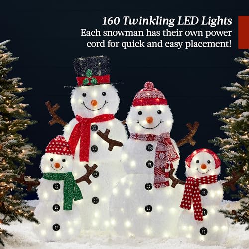 Best Choice Products 4ft 4-Piece 2D Lighted Christmas Snowman Family Set, Large Outdoor Yard Decor Holiday Decoration w/ 160 Twinkling LED Lights - Image 5