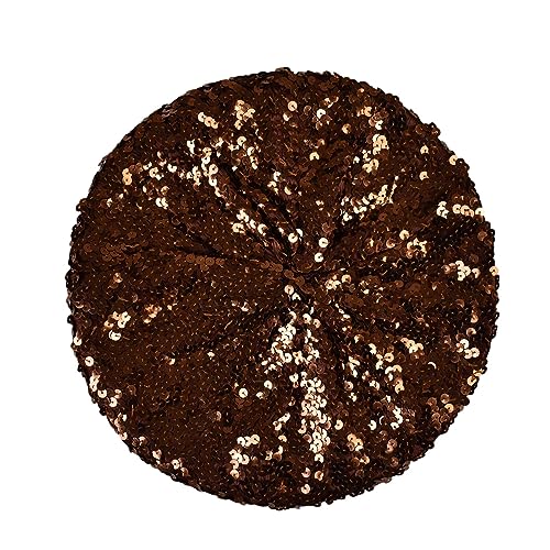 NYFASHION101 Sparkle Stretchable Stylish Lightweight Sequin Beret Beanie Hat, Brown