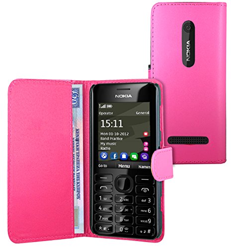 FoneExpert® Nokia 206 - Etui Housse Coque en Cuir Portefeuille Wallet Case Cover pour Nokia 206 (Wallet Rose)