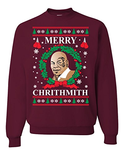 Wild Bobby Merry Chrithmith Mike Tyson Ugly Christmas Sweater Unisex Crewneck Sweatshirt, Maroon, Large