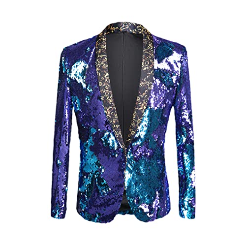 Blazer Decorato Lucido per Uomo Night Club Laurea Suit Costo Paillettes DJ Giacca Blu US 42R L