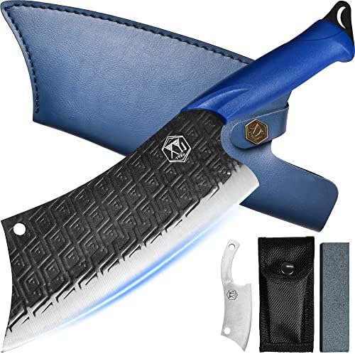 XYJ Portable Chef Knife Set Professional,Since 1986,Chopping Veggies Knives,Oudoor Camping Kitchen Knife with Carry Sheath&Bag,Hammer Finish Blade,Full Tang (8 Inch)