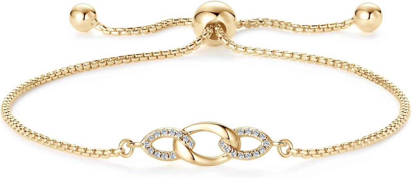 Moissanite Bracelets for Women, 18K White Gold Plated D Color VVS1 Lab Diamond Bracelets, 925 Sterling Silver Dainty Link Bracelet Christmas Birthday Jewellery Gift for Her