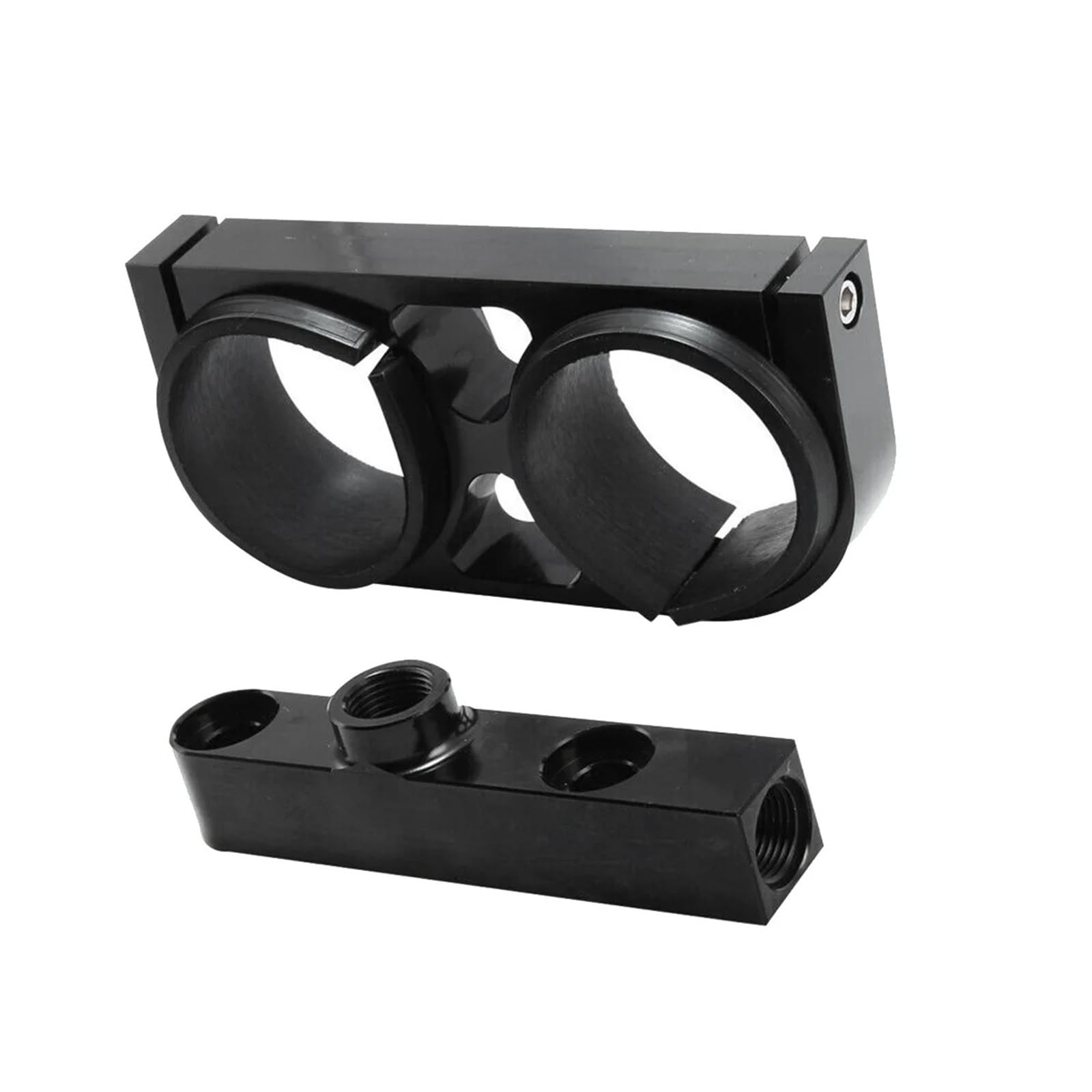 Abrazadera de bomba de combustible doble de aluminio Billet, soporte de montaje, colector de salida Compatible con 044 -Bosch 380LPH