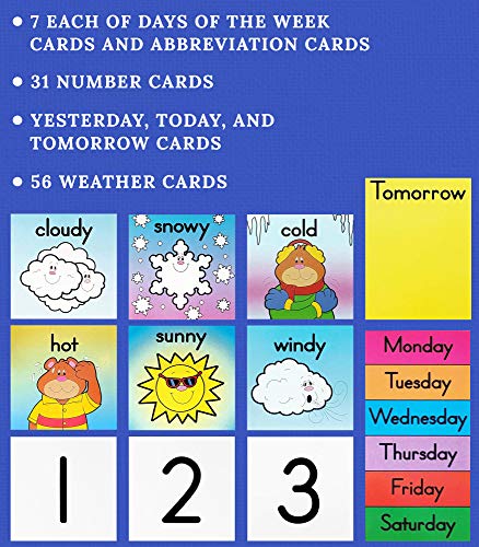 Carson Dellosa 25" x 12.75" Weather and Classroom Calendar Pocket Chart, Visual Schedule of Days of The Week, Dates, and Outdoor Conditions, Circle Time Learning Center and Homeschool Supplies - Image 5