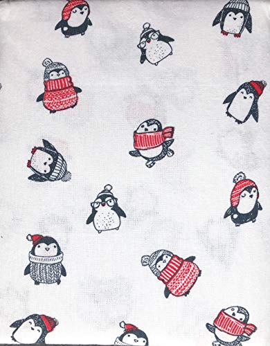 Nate & NAT 4 Piece Cotton Flannel Queen Size Sheet Set Festive Winter Penguins in Scarves Sweaters Hats