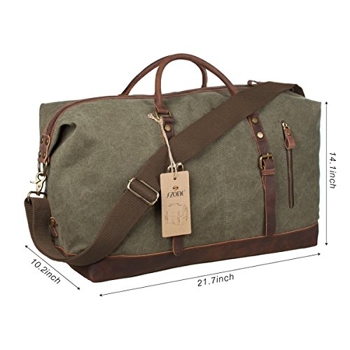 S-ZONE Oversized Canvas Genuine Leather Trim Travel Tote Duffel Shoulder Weekend Bag Weekender Overnight Carryon Hand Bag