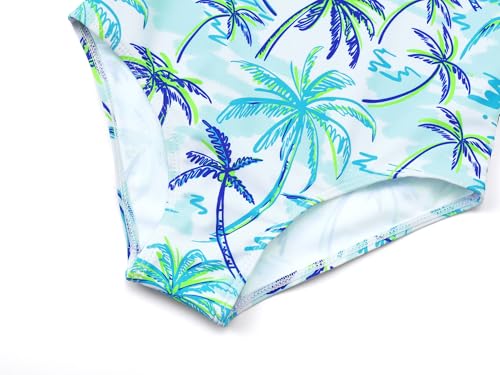Image of Girls One Piece Swimsuits Adjustable Double Strap for Kids Palm Tree Print Toddler Bathing Suit Size 2T-10