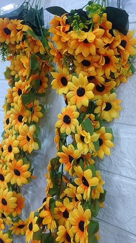 Image of Nutts Artificial Sunflower Creeper Garland for Decoration | Yellow Sunflower Hanging Floral | Wall, Door, Festival & Event Decor (2)