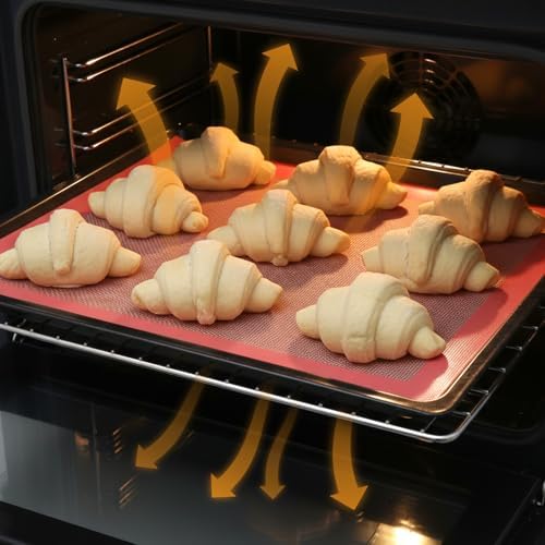 TIESOME 2 Pcs Reusable Baking Sheet Liners, Perforated Silicone Half Sheet Silicone Baking Mats 11.75" x 15.75" Non Stick Mesh Oven Liners for Eclairs Bread Pizza Cookies, Pink - Thumbnail 5