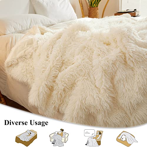 Xege Luxury Faux Fur Throw Blanket, Beige Soft 50X60 Fluffy Blanket Throw, Ivory Shaggy Plush Decorative Couch Blanket, Cute Furry Throw Fuzzy Office Lap Blanket For Bedroom Living Room Beige #TOP2