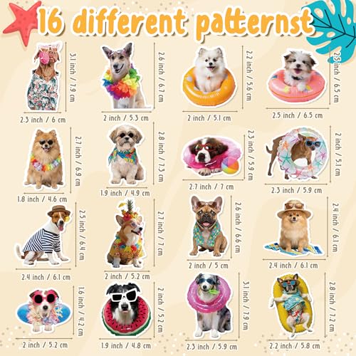 Image of Summer Realistic Dog Sticker - 2 Rolls Waterproof Vinyl Self Adhesive Puppy Animal Decals for Laptop Water Bottle Scrapbook Suitcase Gift Wrap Classroom Reward School Office DIY Craft Project