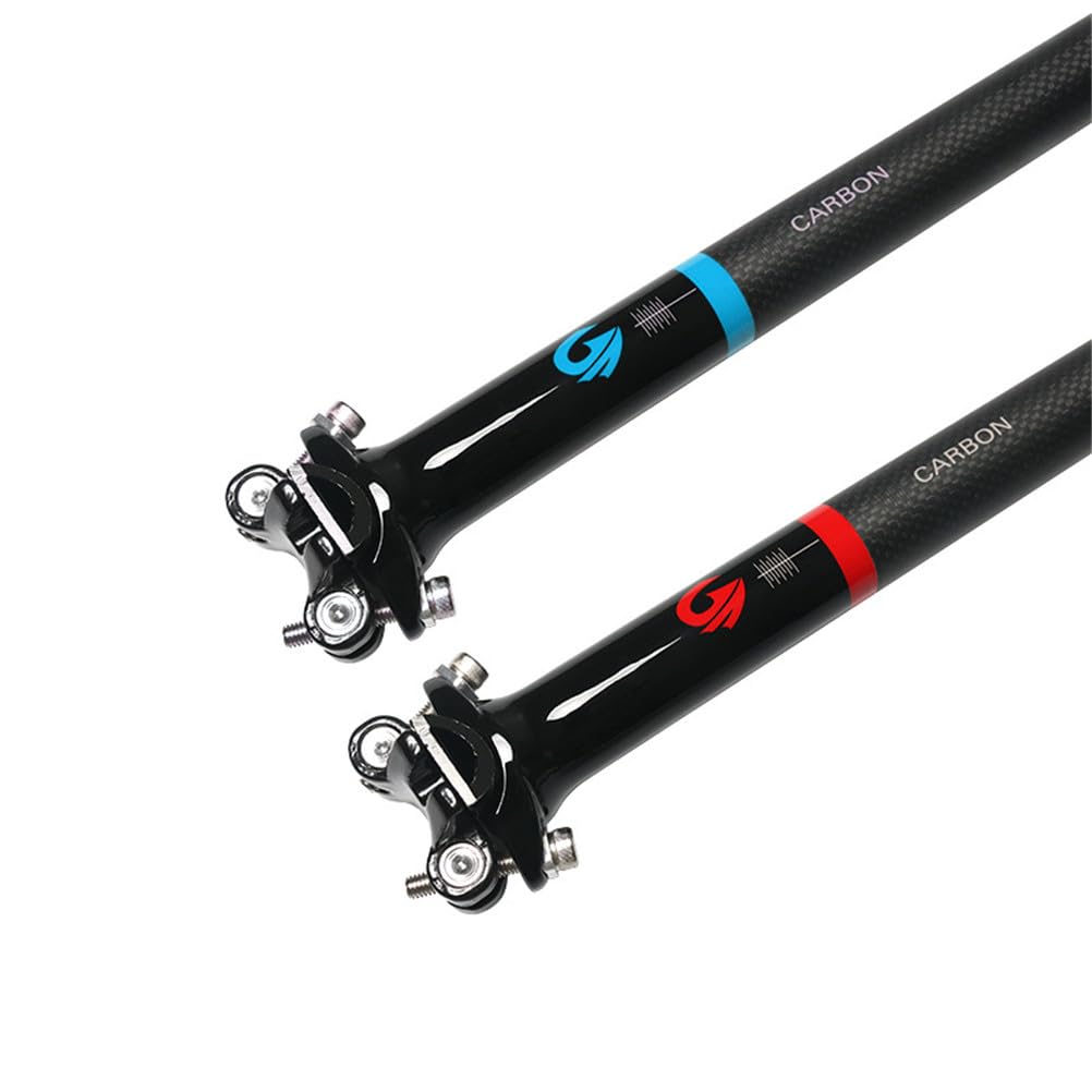 OYHN Tige de Selle de vélo Carbone VTT 27.2/30.8/31.6mm Vélo de Route Longue 13.8inch (350 mm) 400mm avec Pince de réglage Micro Accessoires de Vélo,Bleu,27.2 * 350mm