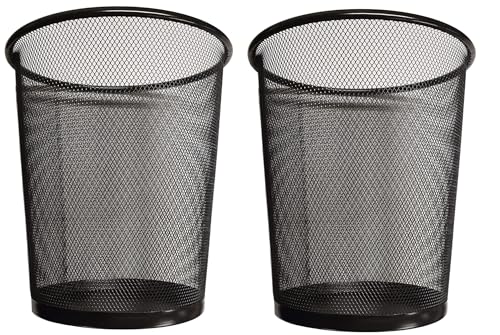 DIVCHI Round Trash Can Bin - 2 Pack Black Non-Slip Mesh Bins Waste Paper Bin Sturdy Metal Bin Indoor Waste Bin for Home Bedroom Office Bathroom Living Room & Kitchen (Black)