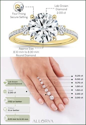 Round Lab Grown White Diamond Classic Three Stone Engagement Ring for Women in 10K Solid Gold3