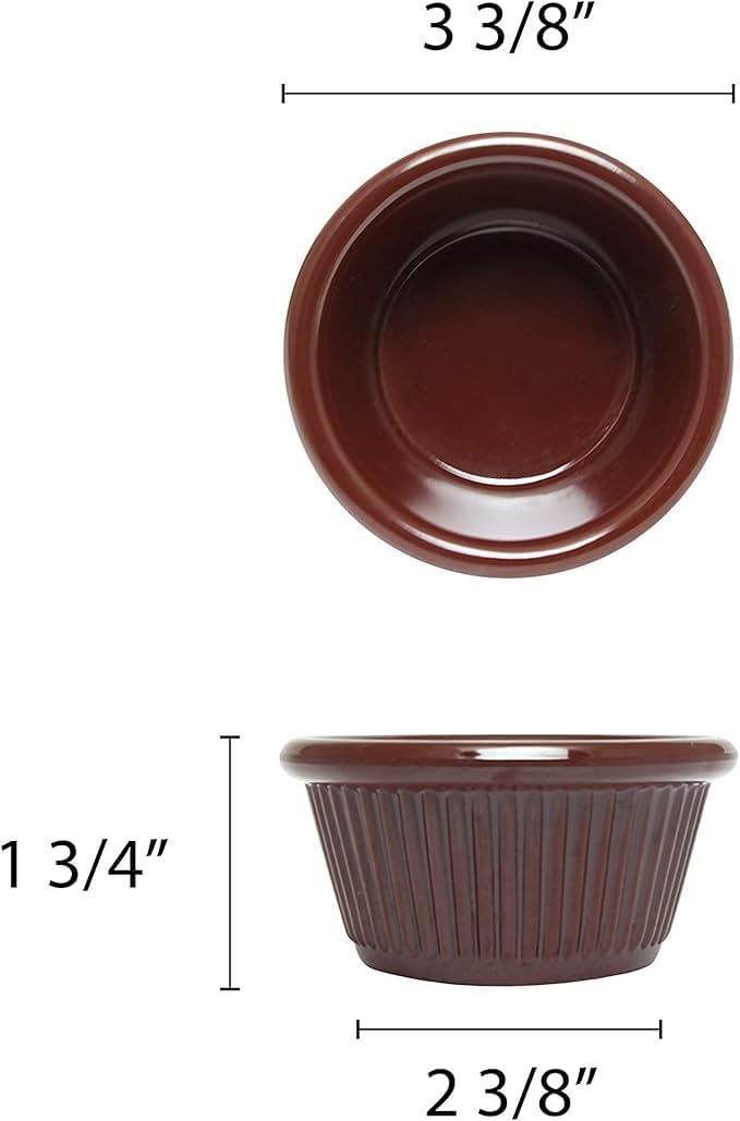 Fluted Melamine Ramekins 4 oz Commercial Grade Break Resistant Ivory Dipping Sauce Cups Individual Condiment Cups Portion Cups Ramekins with Elegant Design 12 Pack (Brown)