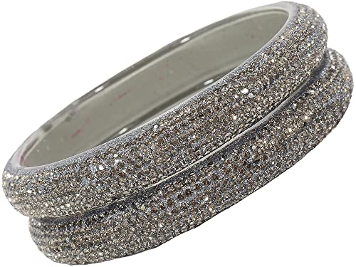 Image of NMII Glass with Zircon Gemstone and Glitter Kada Set For Women and Girls