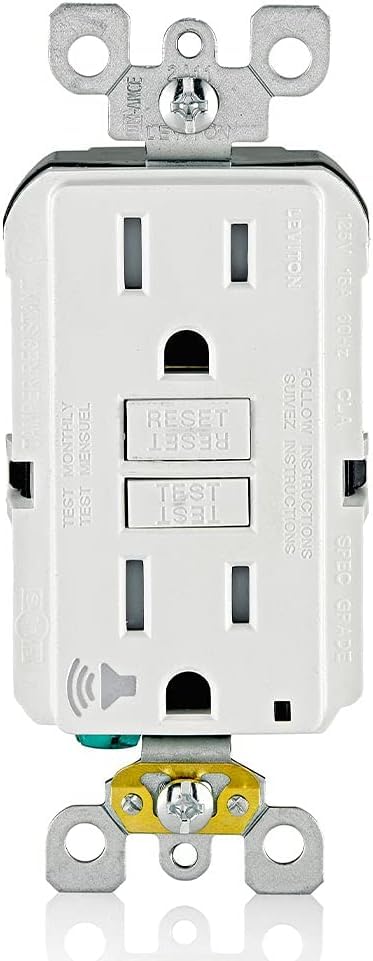 Image of Leviton GFCI Outlet with Audible Alarm, 20 Amp, Self Test, Tamper-Resistant with LED Indicator Light, Great for Refrigerators in Garages, GFTA2-W, White (Pack of 10)