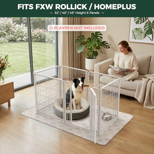 Image of FXW Washable Pee Pads for Dogs, Leak-Proof & Non-Slip, Specifically Designed for FXW Rollick /Homeplus 32 /40 /45inch 6 Panels Dog Playpen, 43 inch x 71 inch Rectangle, Khaki, 2 Packs