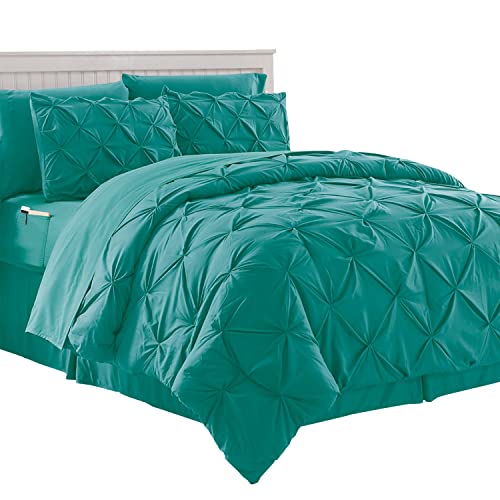 Elegant Comfort Incluye Juego de sábanas Inteligentes de 4 Piezas, Falda de Cama, edredón, Fundas de Almohada y Fundas a Juego, Microfibra, Turquesa, Individual XL Cover