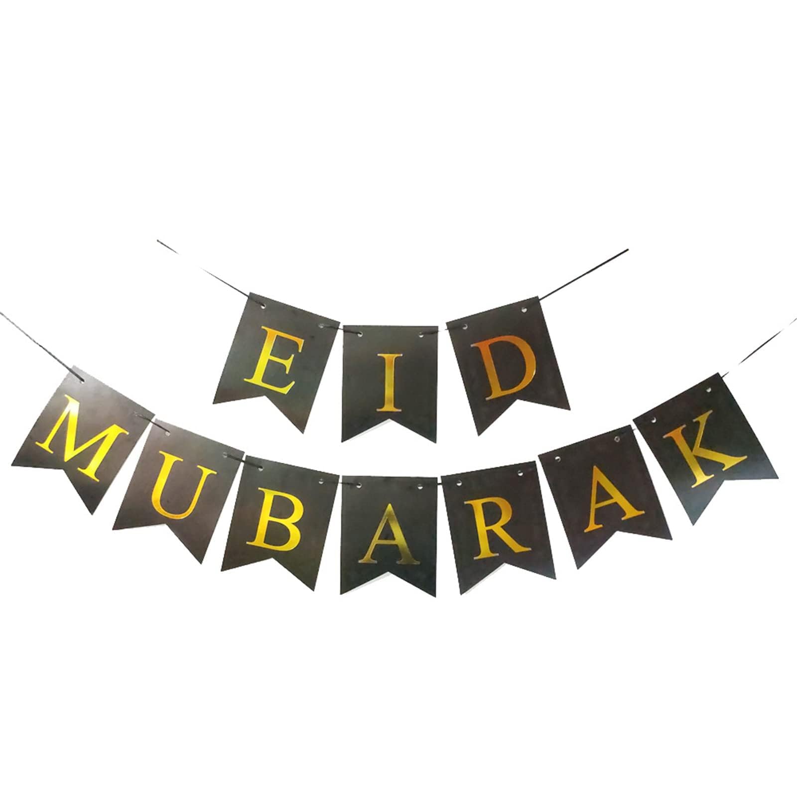Eid Decorations Home Bunting Eid Mubarak Banner Black Gold Paper Pendants Hanging for Muslim Home Door Window Room Ceiling Garden Indoor Outdoor Festival Party Decoration Supplies
