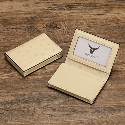 Image of HISCOW Full Grain Leather Business Card Holder Case | Minimalist EDC wallet, gusset holds 25 cards, ID window, fits folded bills, bifold profile, premium gifts for men & women