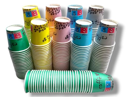 Kit completo 200 bicchierini di carta da caffè 66 ml bio compatibili in carta tenuta perfetta Ecologici Biodegradabili Monouso Piccoli Asporto Bevande Calde (200 bicchieri colore assortito)