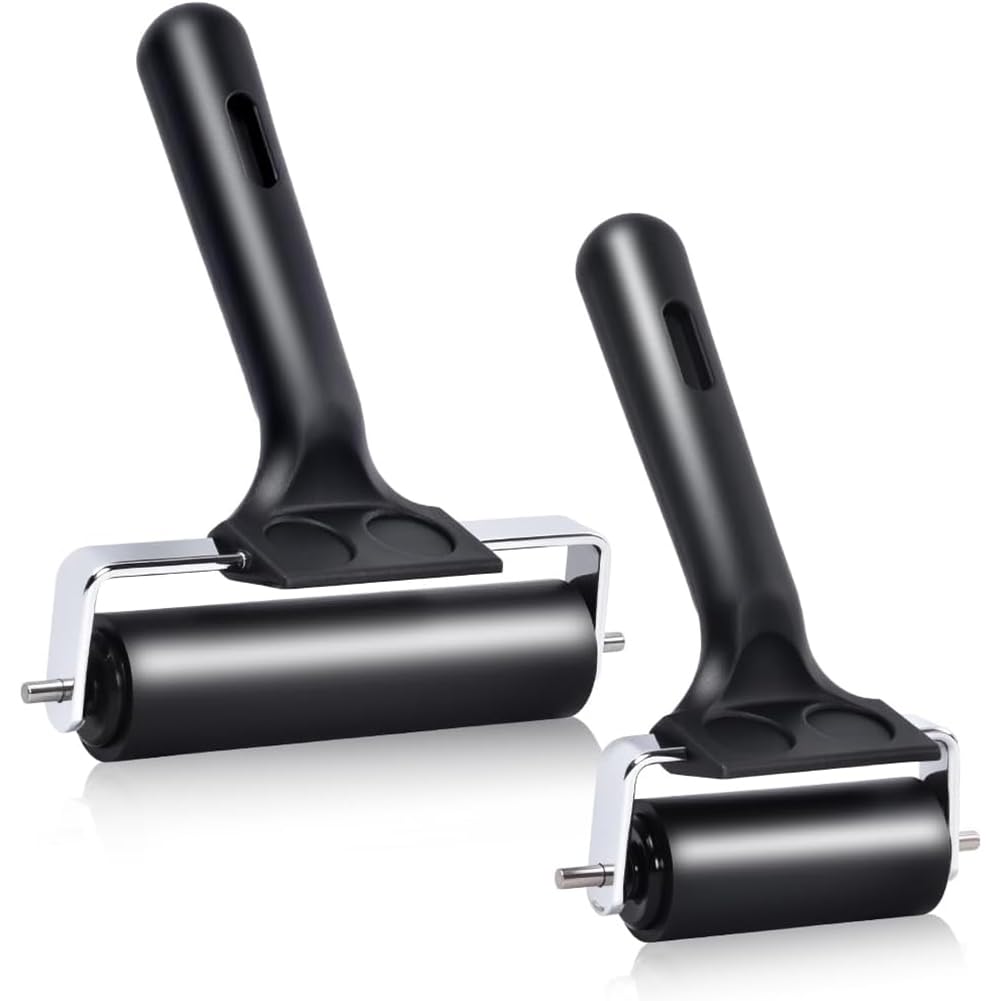 UDSKNV[KSL for Printmaking, Ink Printing,Gluing Application, Stamping Wallpapers- 2Pcs Hard Rubber Brayer Rollers(4 Inch and 2.2 Inch)