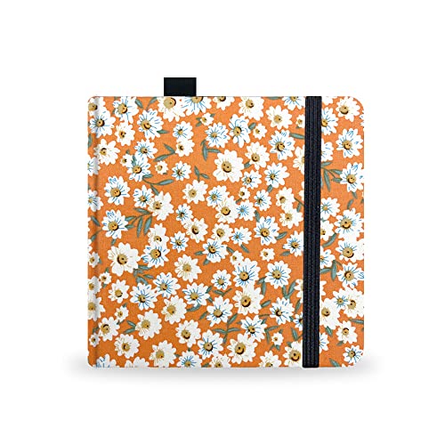 5X5" Handmade Handy Portable Cloth Fabric Hardcover Sewing Binding Travel Watercolor Sketchbooks Watercolor Paper 140Lb/300Gsm 20Sheets/40Pages Journal Mixed Media Pad Notebook Orange Flower #TOP6